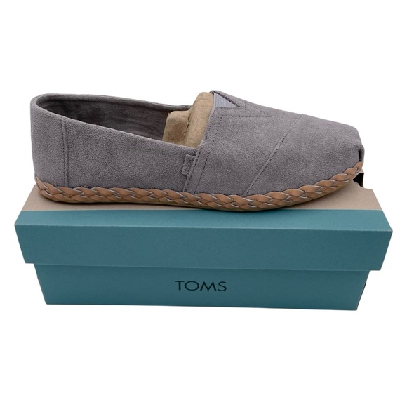 NEW Toms Alpargata Leather Wrap Flats Slip On Shoes Cement Suede Braided Edge - Picture 1 of 10